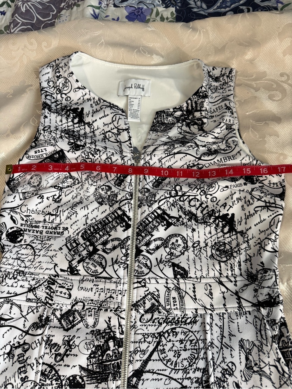 Joseph Ribkoff Cityscape Print Paris Newspaper Zip Front Sheath Dress Sz 10 - Picture 10 of 11